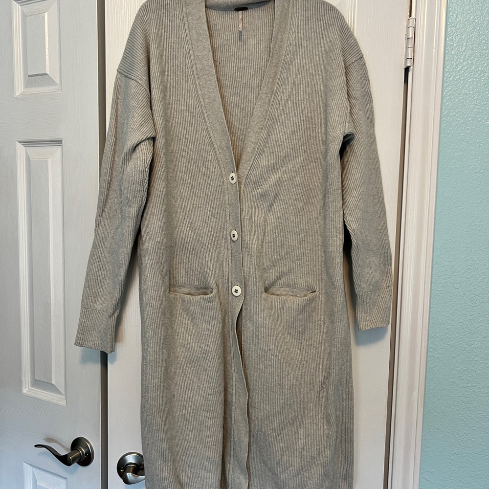 Free People Women's Oatmeal Gray Long Cardigan Sweater Size M